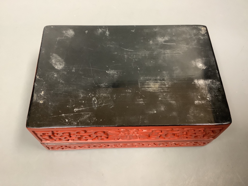 A Chinese cinnabar lacquer box, length 16cm